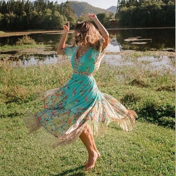 Spell and the Gypsy Collective Floral High Low Tassel Fringe Midi Maxi Dress - Picture 10 of 16